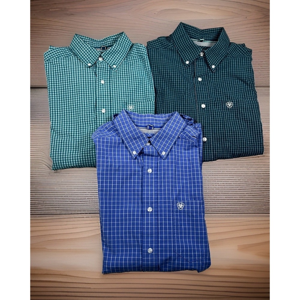 Lot of 3 Ariat Pro Series Long Sleeve Check Button Shirts Men L Breathable *EUC